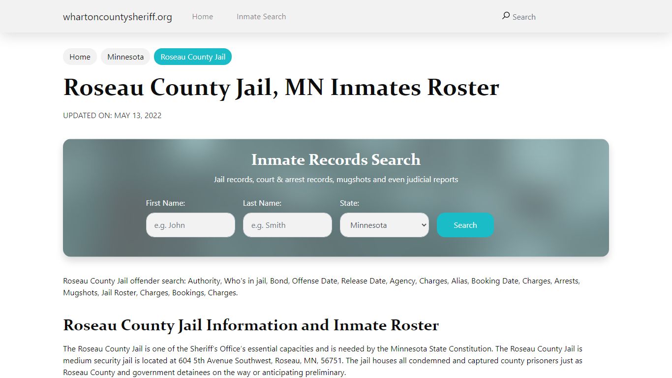 Roseau County Jail, MN Jail Roster, Name Search